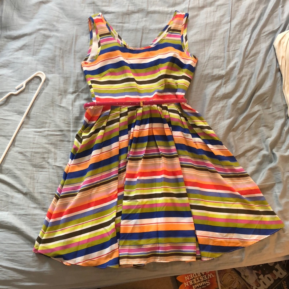 Ellen Tracy rainbow stripe fit and flare dress 10